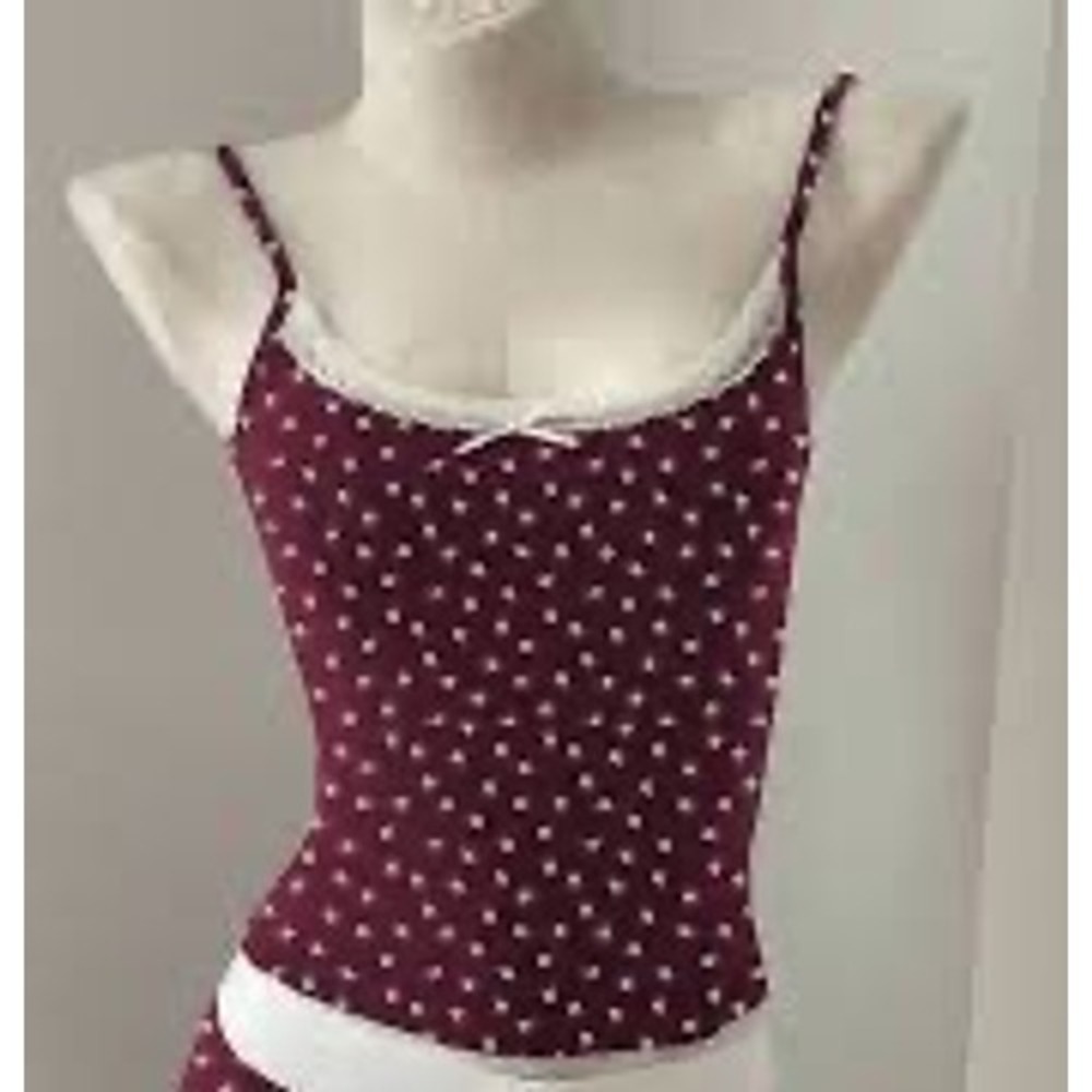Womens Cami S Burgundy Floral Lace Trim Ribbed Ditsy Bow Shein Feminine Coquette